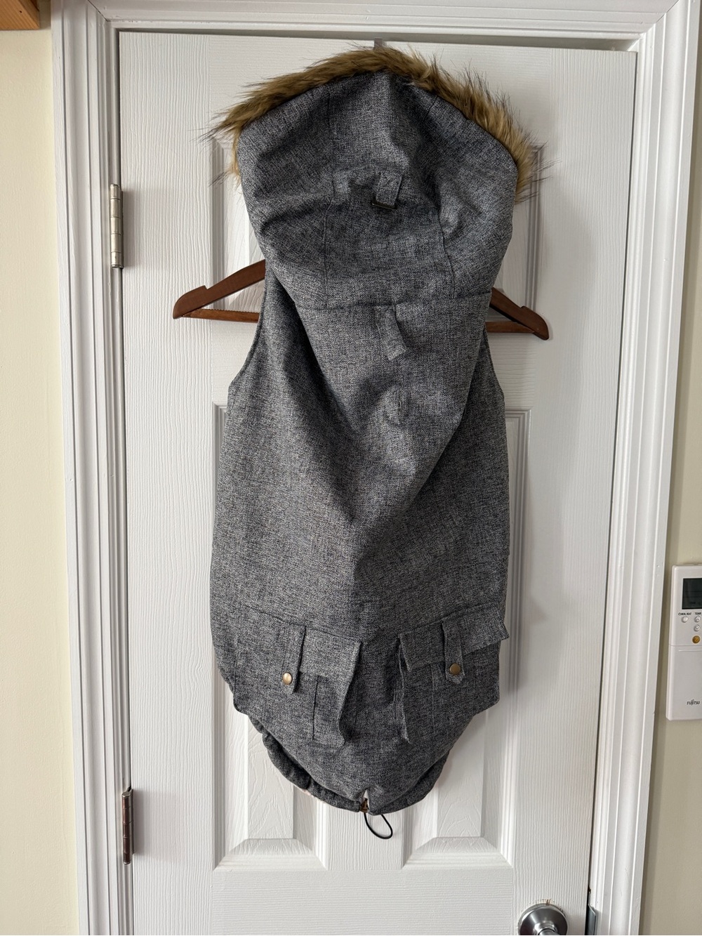 Canada Pooch Gray Hooded Faux-Fur Trim Dog Coat - Stylish Winter Wear